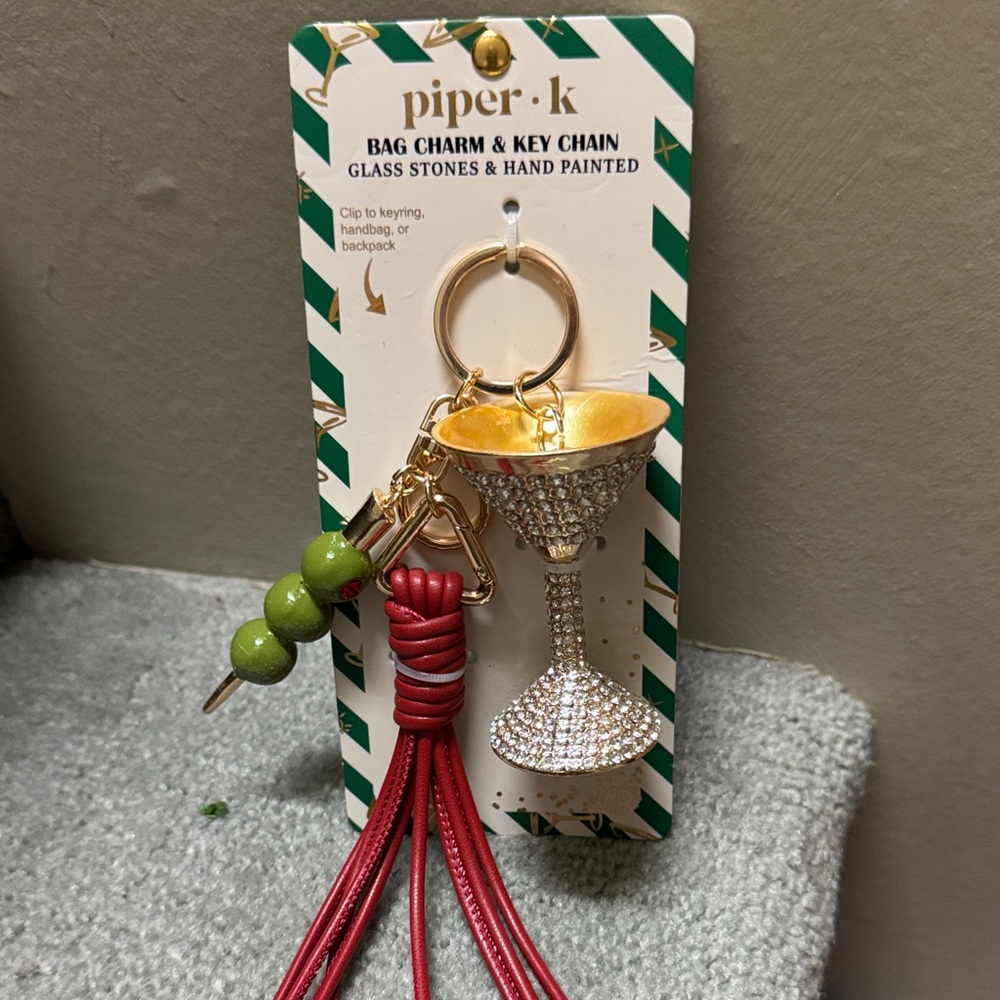 Piper K Gold and Red Keychain with Green Accents